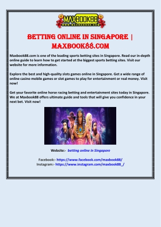 Betting Online in Singapore | Maxbook88.com