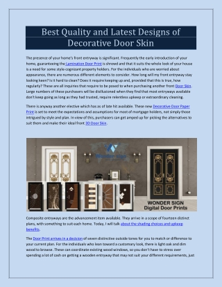 Best Quality and Latest Designs of Decorative Door Skin