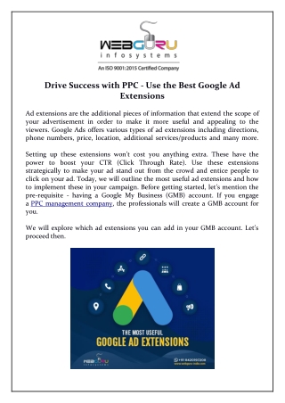 Drive Success with PPC - Use the Best Google Ad Extensions