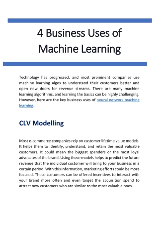 4 Business Uses of Machine Learning
