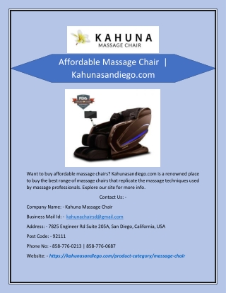 Affordable Massage Chair  | Kahunasandiego.com