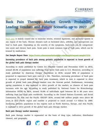 Back Pain Therapy Market Growth Probability, Leading Vendors and Future Scenario up to 2027