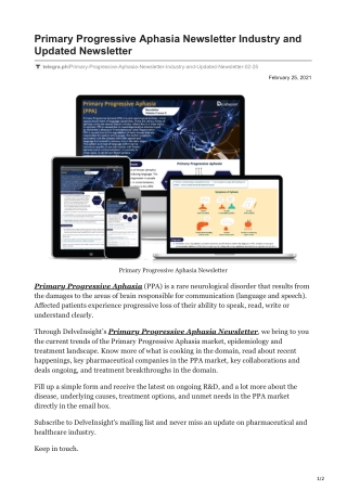 Primary Progressive Aphasia Newsletter Industry and Updated Newsletter