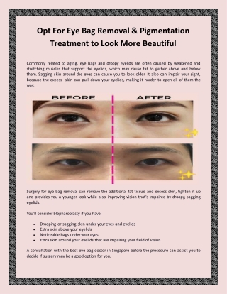 Opt For Eye Bag Removal & Pigmentation Treatment to Look More Beautiful
