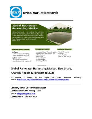 Global Rainwater Harvesting Market Trends, Size, Competitive Analysis and Forecast 2019-2025