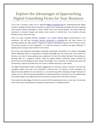 Explore the Advantages of Approaching Digital Consulting Firms for Your Business