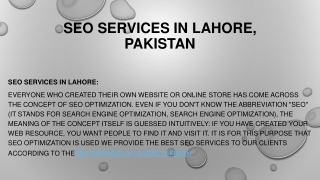 SEO Services in Lahore, Pakistan