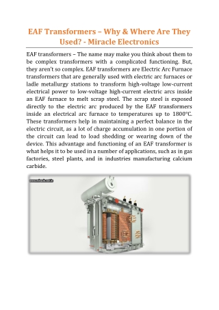 EAF Transformers – Why & Where Are They Used - Miracle Electronics