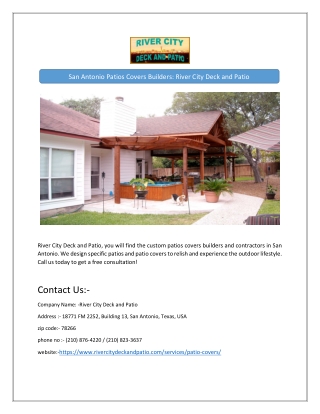 San Antonio Patios Covers Builders: River City Deck and Patio