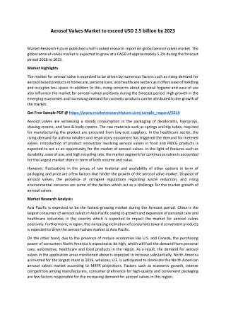 Aerosol Valves Market Revenue, Opportunity, Segment & Key Trends To 2023