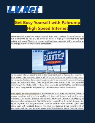 Get Busy Yourself with Pahrump High Speed Internet