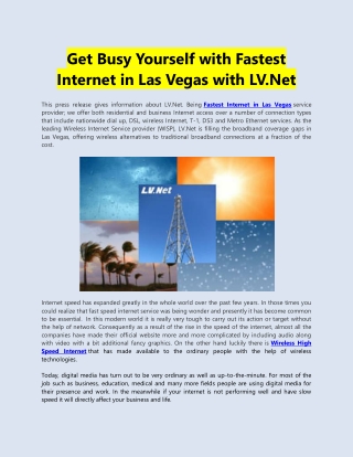 Get Busy Yourself with Fastest Internet in Las Vegas with LV.Net