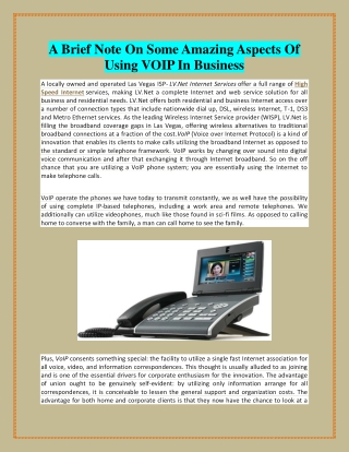 A Brief Note On Some Amazing Aspects Of Using VOIP In Business