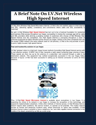 A Brief Note On LV.Net Wireless High Speed Internet