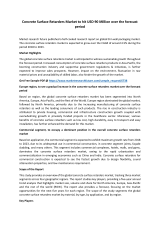 Concrete Surface Retarders Market Forecast, Developments & Future Scope To 2023