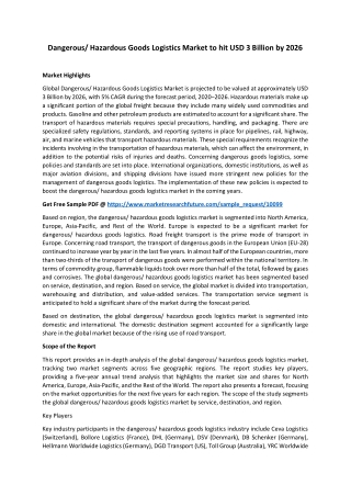 Hazardous Goods Logistics Market - Gross Earning and Emerging Growth To 2026