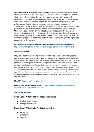 Global Electric Water Heater Market to 2026, Future Outlook, COVID-19 Impact Analysis, Forecast 2020-2026