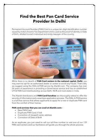 Find the Best Pan Card Service Provider In Delhi