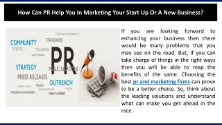 How Can PR Help You In Marketing Your Start Up Or A New Business?