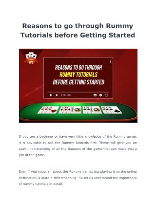 Why should we go through Rummy Tutorials before Getting Started?