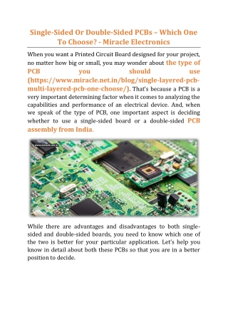 Single-Sided Or Double-Sided PCBs – Which One To Choose - Miracle Electronics