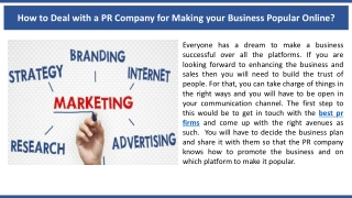 How to Deal with a PR Company for Making your Business Popular Online