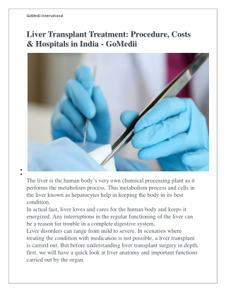 Liver transplant treatment, procedure, costs and hospitals in india - GoMedii