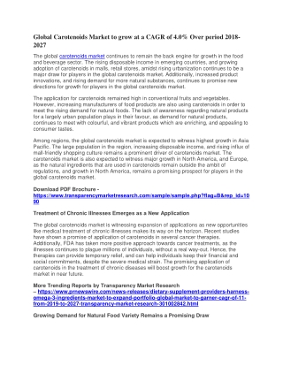 Global Carotenoids Market to grow at a CAGR of 4.0% Over period 2018-2027