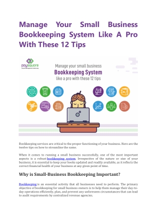 Manage Your Small Business Bookkeeping System Like A Pro With These 12 Tips
