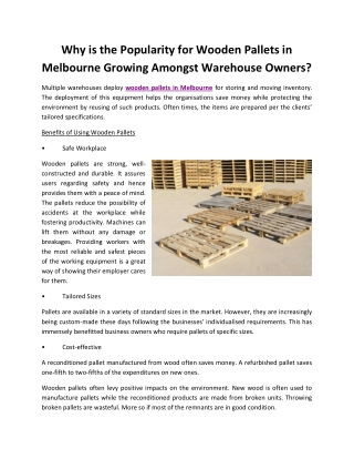 Why is the Popularity for Wooden Pallets in Melbourne Growing Amongst Warehouse Owners