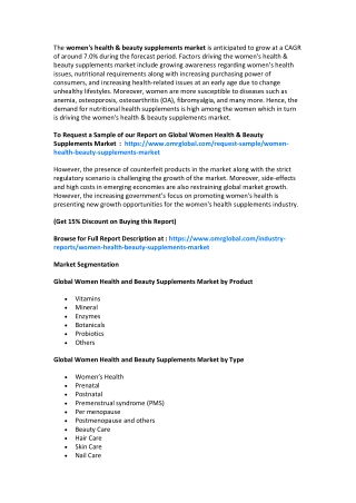 Global Women Health & Beauty Supplements Market  Size, Industry Trends, Share and Forecast 2020-2026
