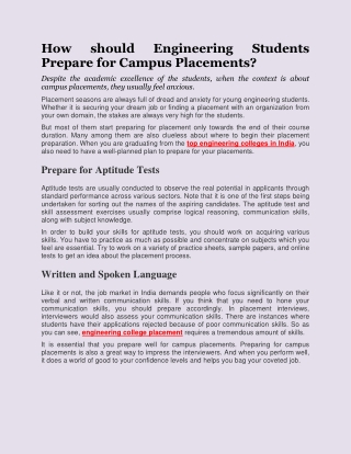 How should Engineering Students Prepare for Campus Placements?