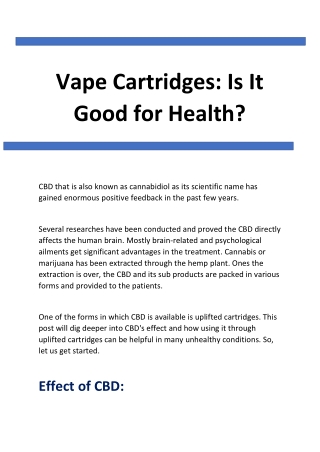 Vape Cartridges: Is It Good For Health?