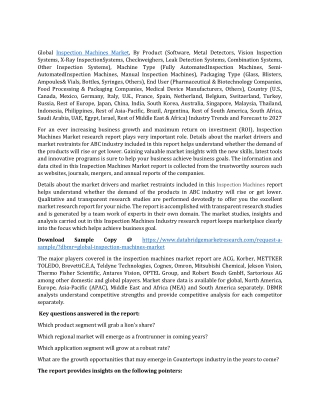 Inspection Machines Market Segmentation, Size, Analysis, Key Players and Forecast 2027