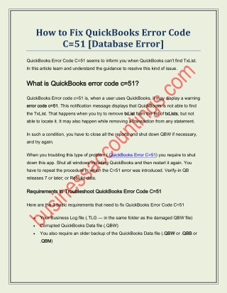 How to Fix QuickBooks Error Code C=51 (Database Problem)?