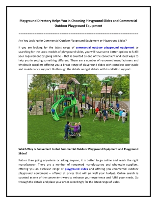 Playground Directory Helps You in Choosing Playground Slides and Commercial Outdoor Playground Equipment