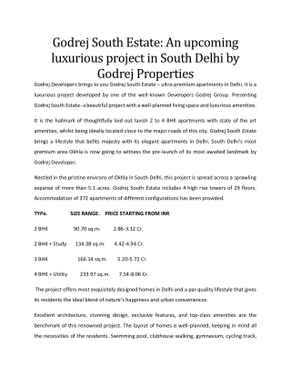 Godrej South Estate: An upcoming luxurious project in South Delhi by Godrej Properties!!