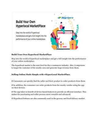 Build Your Own Hyperlocal MarketPlace