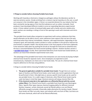 5 Things to consider before choosing Portable fume hoods
