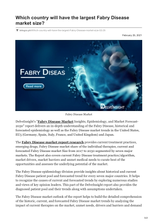 Which country will have the largest Fabry Disease market size?