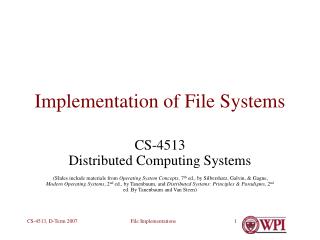 Implementation of File Systems