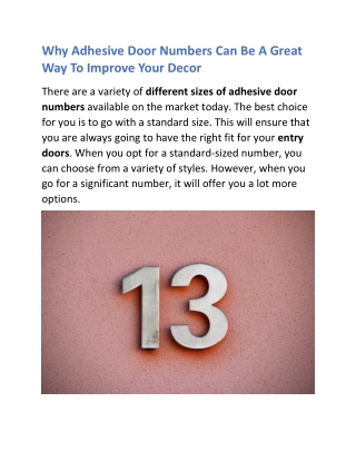 Why Adhesive Door Numbers Can Be A Great Way To Improve Your Decor
