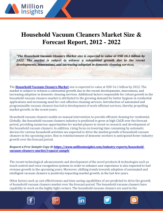 Household Vacuum Cleaners Market Share and Forecast and Gross Profit Trend 2012-2022