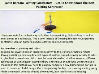 Santa Barbara Painting Contractors – Get To Know About The Best Painting Contractor