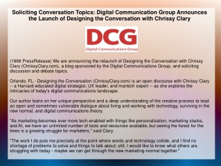 Soliciting Conversation Topics: Digital Communication Group Announces the Launch of Designing the Conversation with Chri