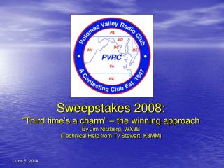 Sweepstakes 2008: “Third time’s a charm” – the winning approach By Jim Nitzberg, WX3B (Technical Help from Ty Stewart, K