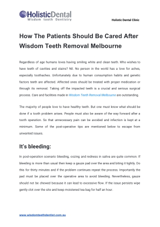 How The Patients Should Be Cared After Wisdom Teeth Removal Melbourne