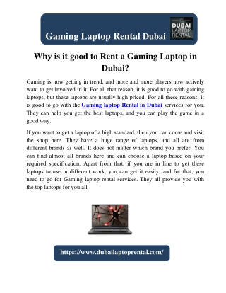 Why is it good to Rent a Gaming Laptop in Dubai?