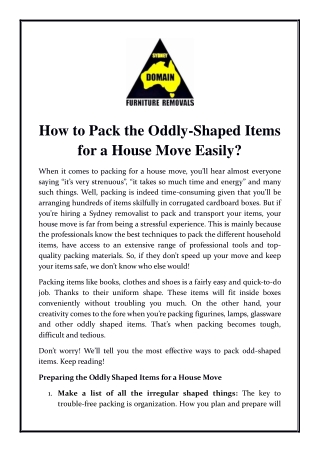 How to Pack the Oddly-Shaped Items for a House Move Easily?