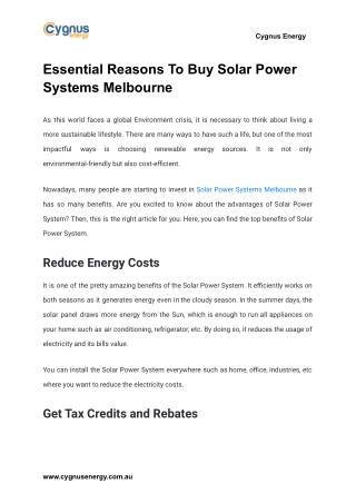 Essential Reasons To Buy Solar Power Systems Melbourne